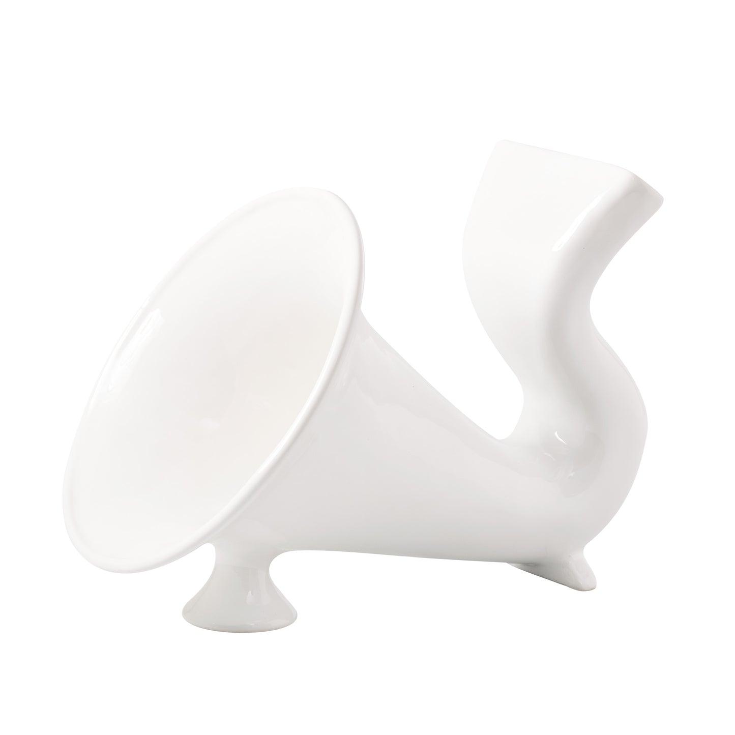 White ceramic kitchen speaker, 10"L x 7.25"W x 7.5"H, with a gramophone-style horn.