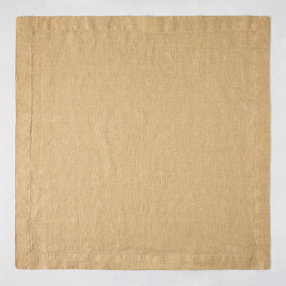 Chai HG Signature hand-dyed 22" square linen napkin, creamy nutmeg color, mitered corners.