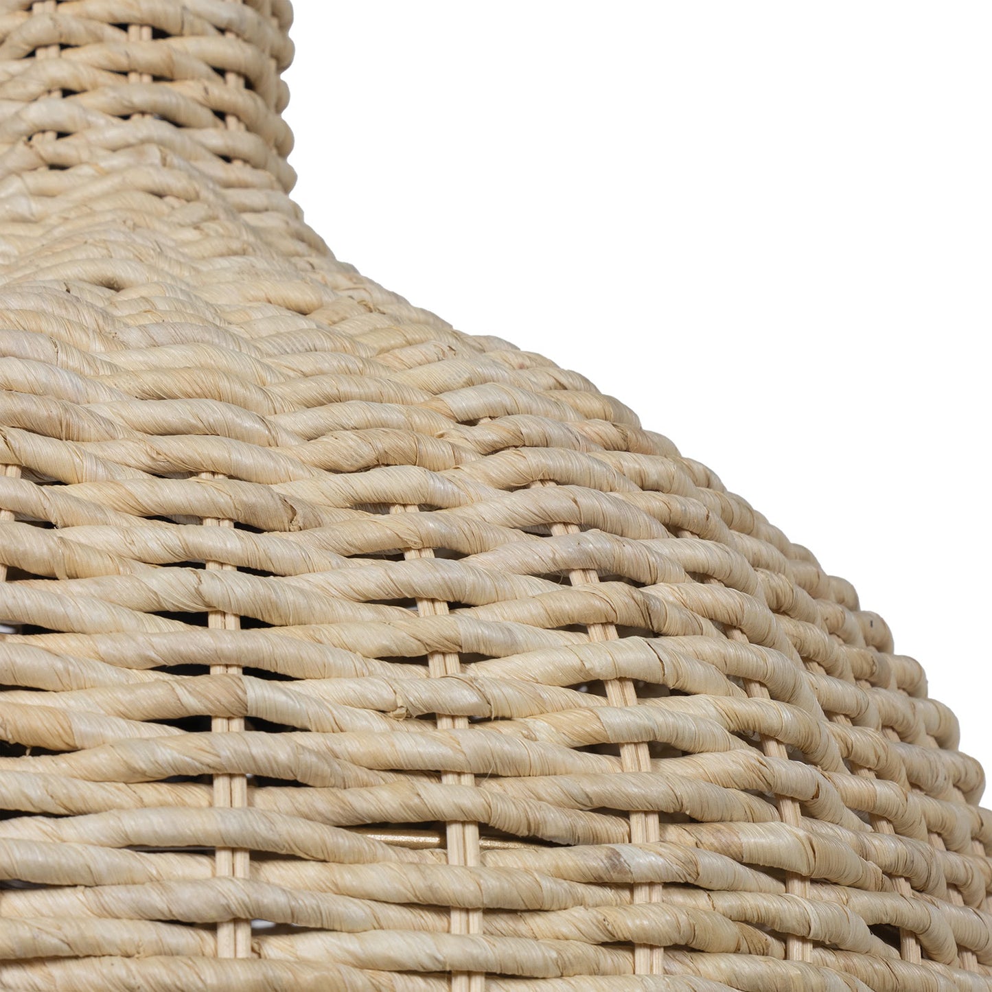 Close-up of a natural rattan dome-shaped Champagna pendant light shade with a woven texture.