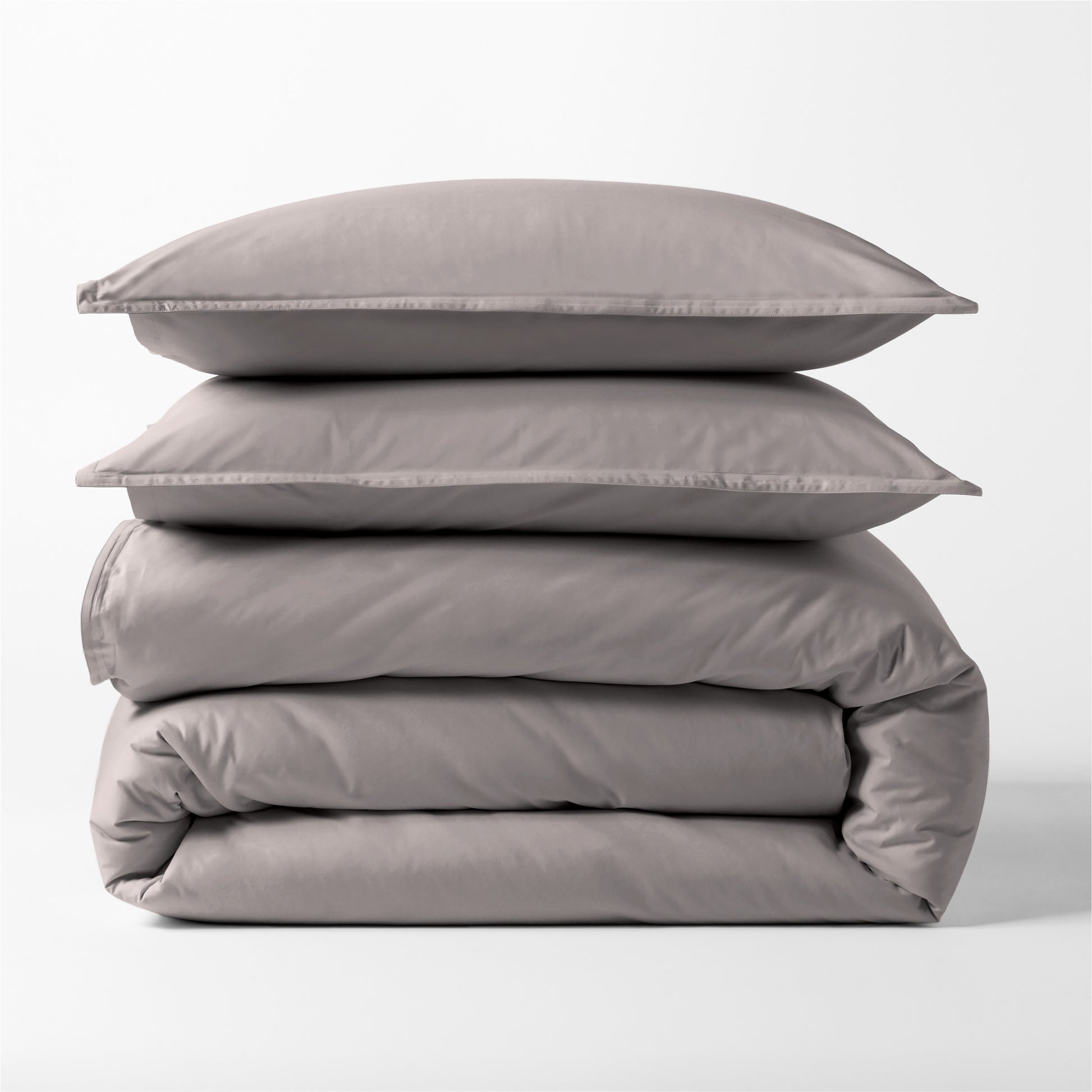 Charcoal Grey Italian Percale Duvet Set, folded, with two stacked shams.