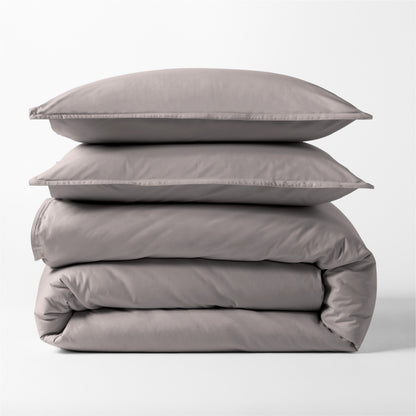 Charcoal Grey Italian Percale Duvet Set, folded, with two stacked shams.