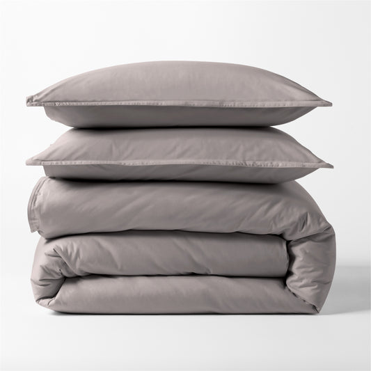 Charcoal Grey Italian Percale Duvet Set, folded, with two stacked shams.