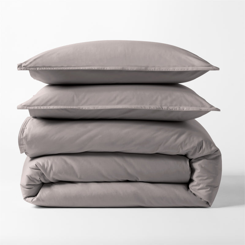 Charcoal Grey Italian Percale Duvet Set, folded, with two stacked shams.