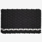 Handwoven charcoal rope doormat with a white pearl stripe along the bottom edge.