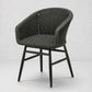 Charly Black Rope Dining Arm Chair with woven PE resin wicker seat and matte black aluminum frame.
