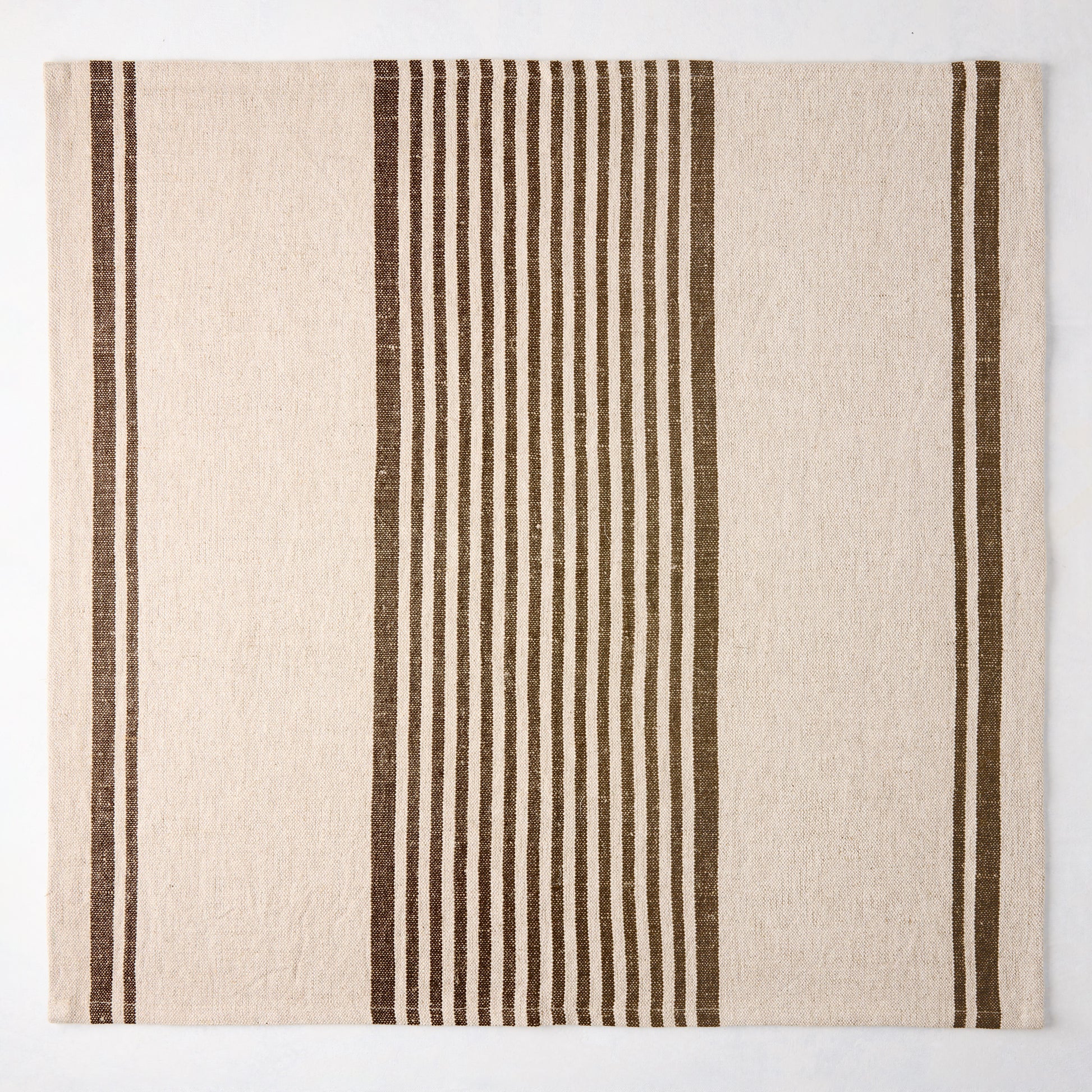 Chocolate brown boat stripe natural napkin, 22" square, woven cotton linen.