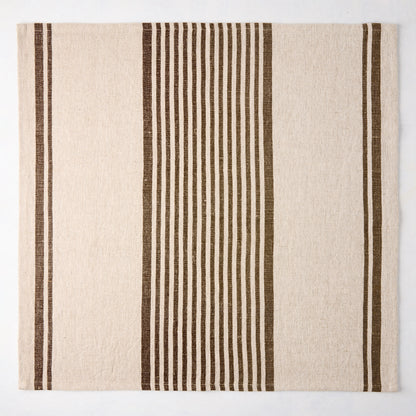 Chocolate brown boat stripe natural napkin, 22" square, woven cotton linen.