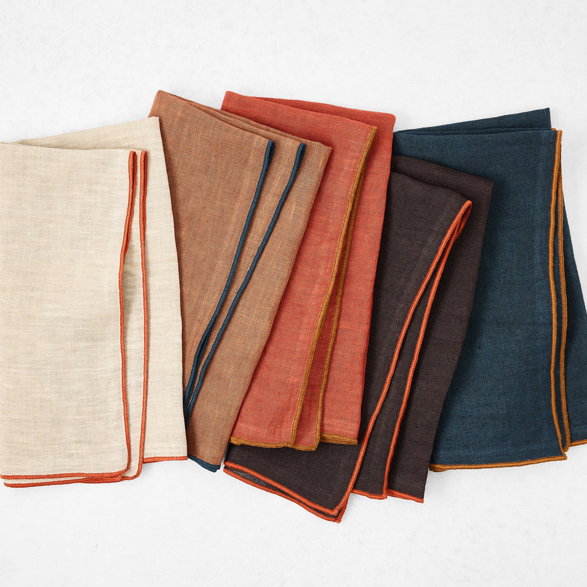 Chocolate Brown Embroidered Tipped Stitch Linen Napkin