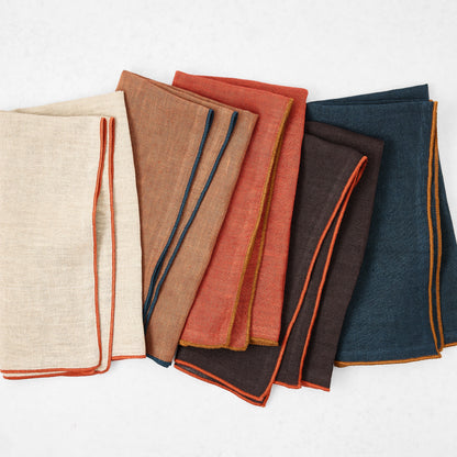 Chocolate Brown Embroidered Tipped Stitch Linen Napkin