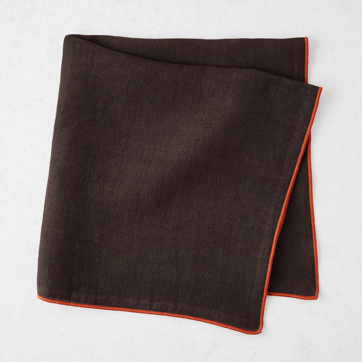 Chocolate Brown Embroidered Tipped Stitch Linen Napkin