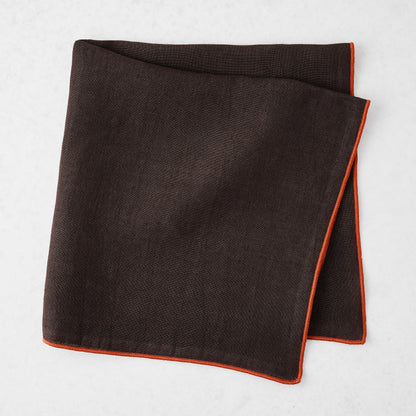 Chocolate Brown Embroidered Tipped Stitch Linen Napkin