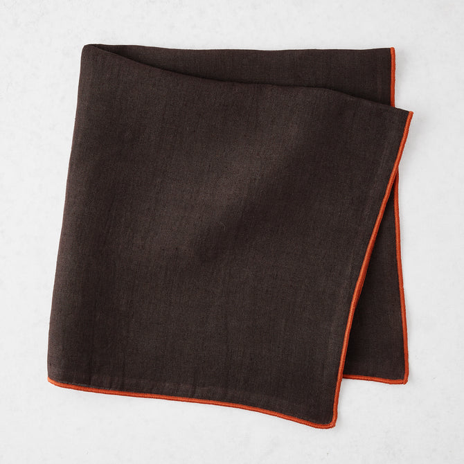 Chocolate Brown Embroidered Tipped Stitch Linen Napkin