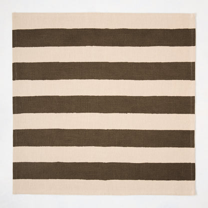 Chocolate Brown Hampton Stripe Natural Cotton Napkin, 22" square, with wide horizontal brown stripes on a khaki base.