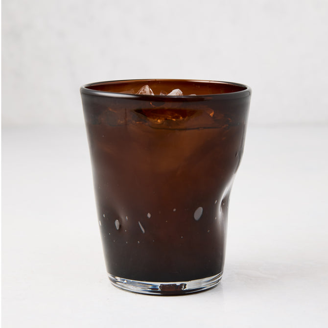 Chocolate Brown Henri Glass, 8 oz., mouth-blown with unique imperfections and small air bubbles.