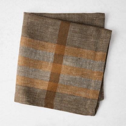 Chocolate Brown Marken Plaid Linen Napkin