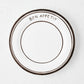 Chocolate brown ceramic "Bon Appetit" salad plate with three hand-painted lines, 7.8"Dia.