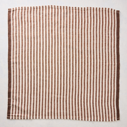 Chocolate Brown Ticking Stripe Linen Napkin