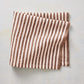 21-inch square linen napkin with chocolate brown ticking stripes on a white base and a brown border.