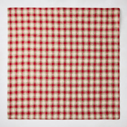 Christmas Cabin Plaid Red and Beige Linen Napkin, 21" square, with subtle green hints.