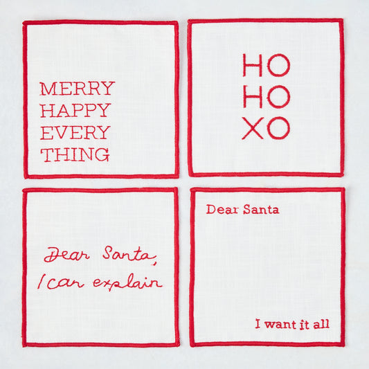 Christmas Embroidered Coasters, Set of 4