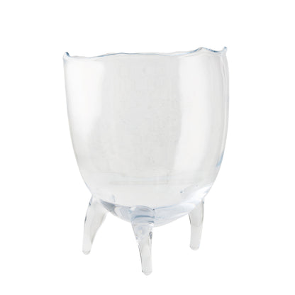 Large clear mouth-blown glass Cis Bowl with a unique scissor-cut rim and three sturdy feet.