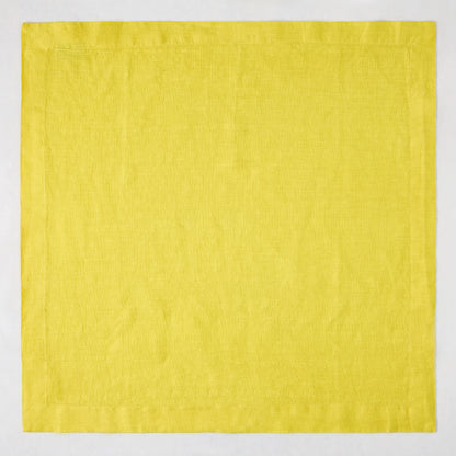 Citron HG Signature hand-dyed 22-inch square linen napkin in bright lemon yellow with mitered corners.
