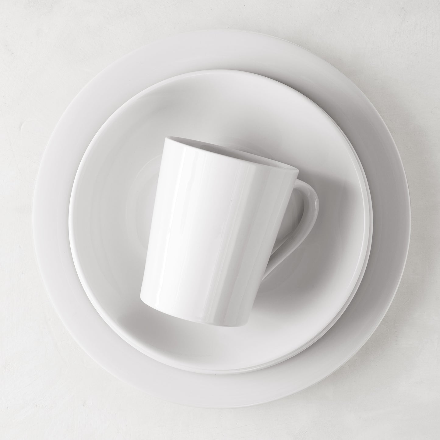 HG City White Porcelain Dinner Plate, bowl, and mug set.