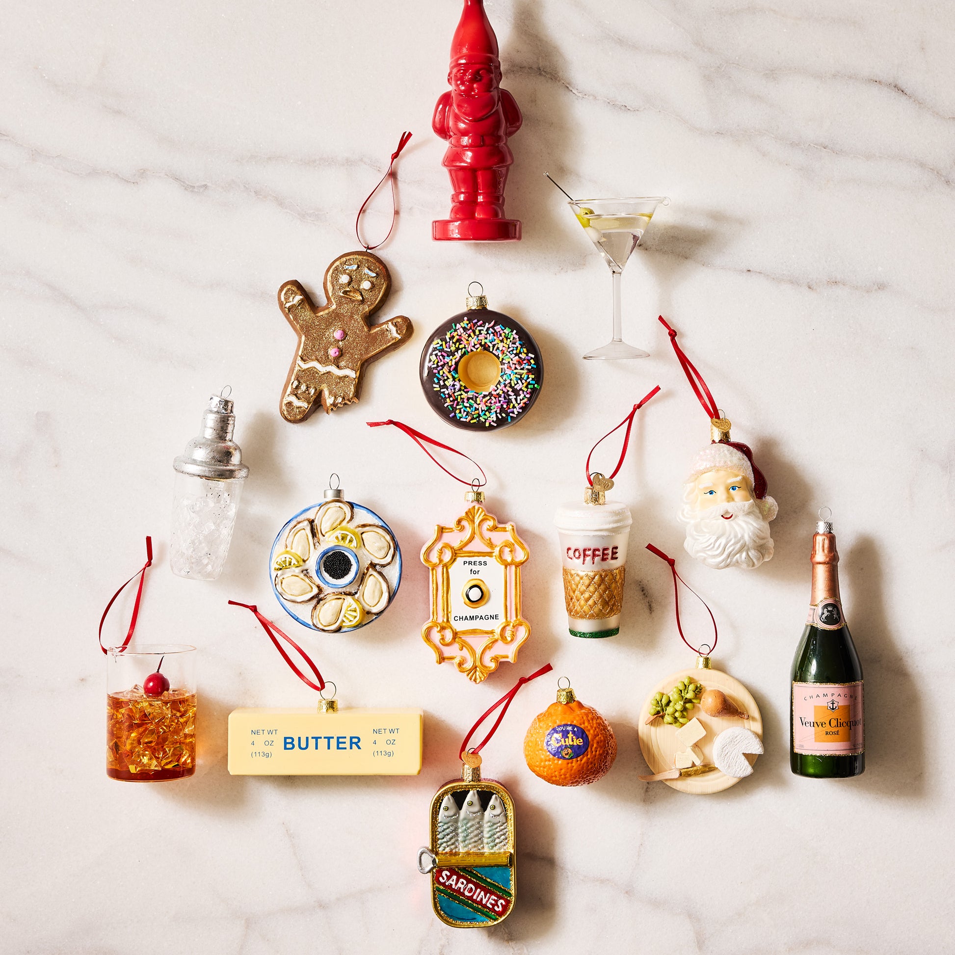 Hand-painted glass and resin martini cocktail Christmas ornament with glitter accents, 2.5 inches tall.
