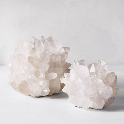 Two clear classic quartz votive candle holders, 6.5"Dia x 5.5"H, made of genuine quartz crystal.