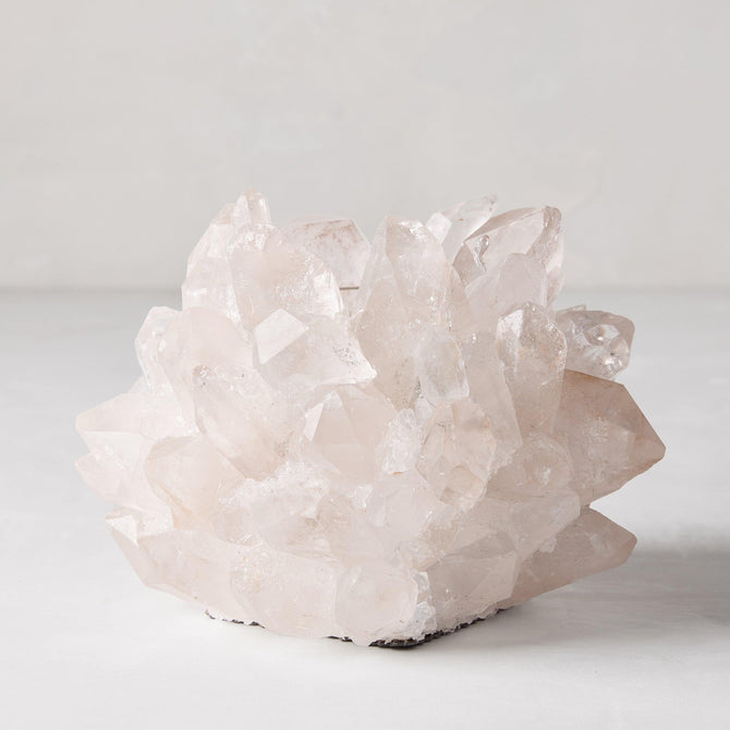 Clear Classic Quartz Votive Candle Holder, 6.5"Dia x 5.5"H, made of genuine, raw quartz crystals.