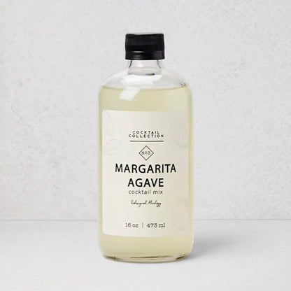 Cocktail Collection Margarita Agave Mixer, 16oz clear glass bottle with black cap and white label.