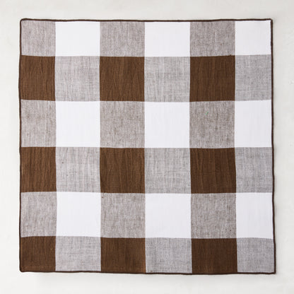 Cocoa brown buffalo check linen napkin, 20"x20", folded square.