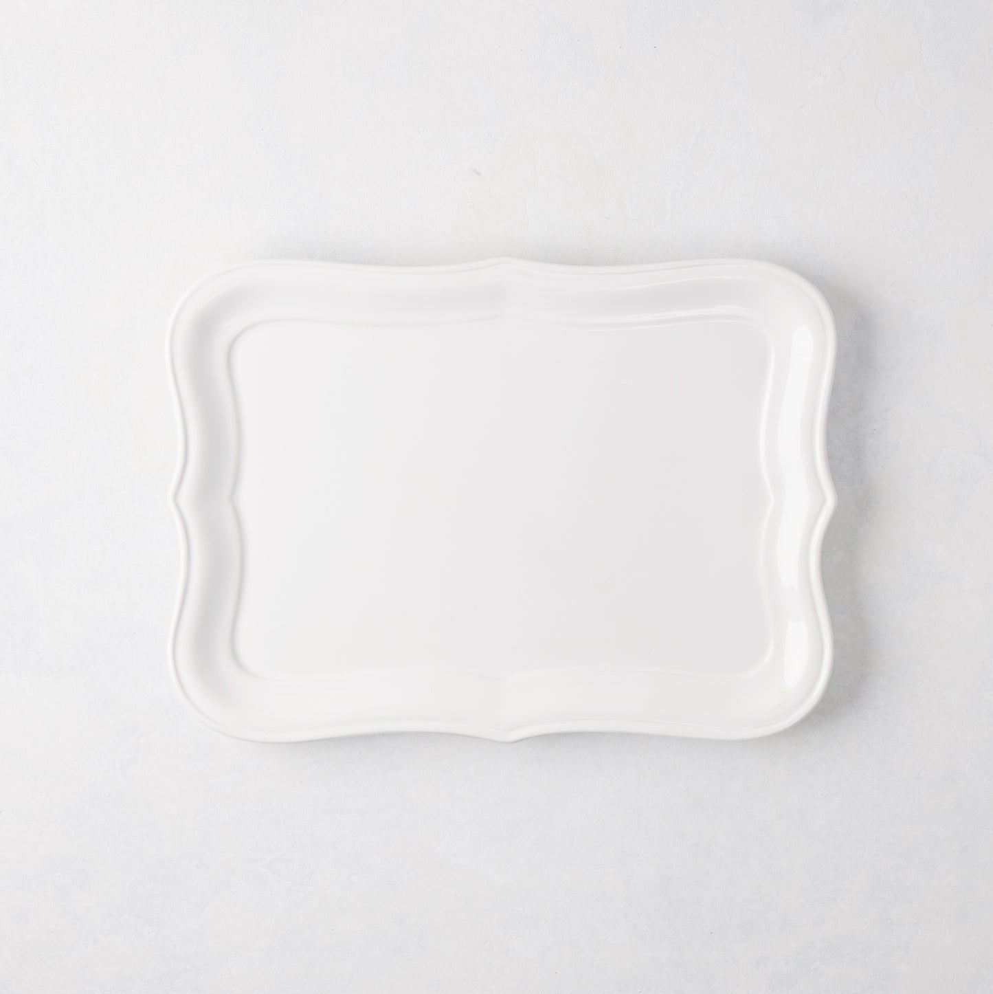 Colette Small Ceramic Serving Platter, white glaze, subtle scalloped edge, 12.6"L X 9"W.