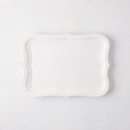 Colette Small Ceramic Serving Platter, white glaze, subtle scalloped edge, 12.6"L X 9"W.
