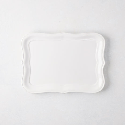 Colette Small Ceramic Serving Platter, white glaze, subtle scalloped edge, 12.6"L X 9"W.