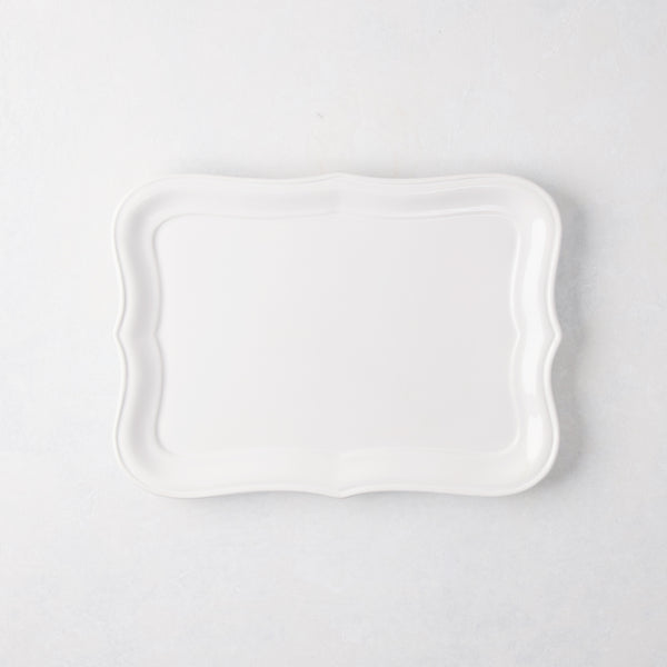 Colette Small Ceramic Serving Platter, white glaze, subtle scalloped edge, 12.6"L X 9"W.