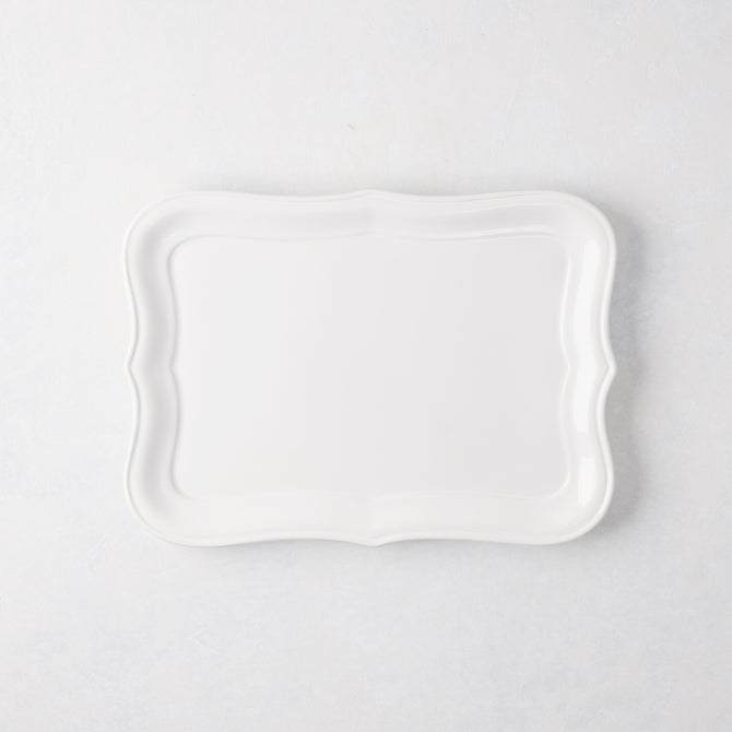 Colette Small Ceramic Serving Platter, white glaze, subtle scalloped edge, 12.6"L X 9"W.