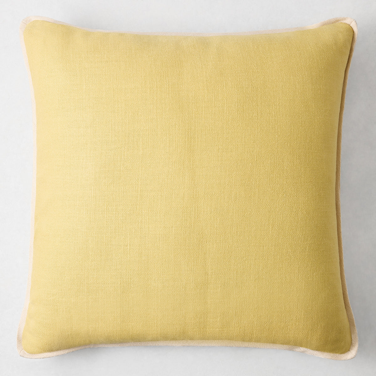 22-inch square corn silk yellow Belgian linen pillow with a subtle flange border.