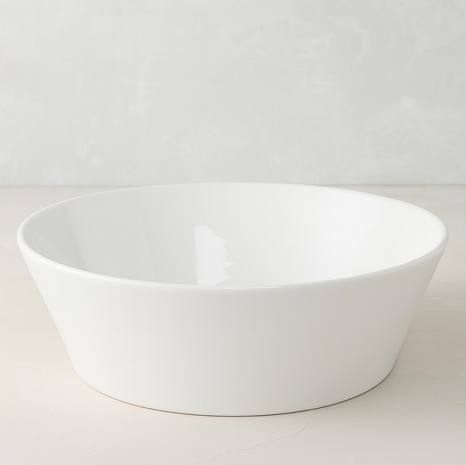 Corno Ceramic Serve Bowl, creamy white earthenware, 12.5" Dia x 4.5" H, classic design.