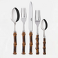 Dark bamboo 5-piece flatware set with 18/10 stainless steel utensils, featuring natural bamboo handles.