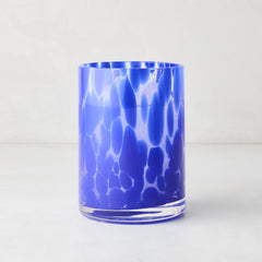 Dark Blue Spotted Double Old Fashioned Glass, 12oz, with bright blue spots on clear glass.