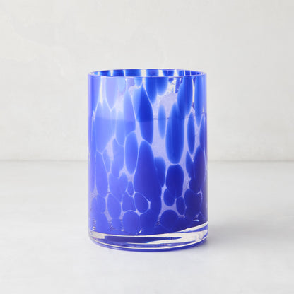 Dark Blue Spotted Double Old Fashioned Glass, 12oz, with bright blue spots on clear glass.