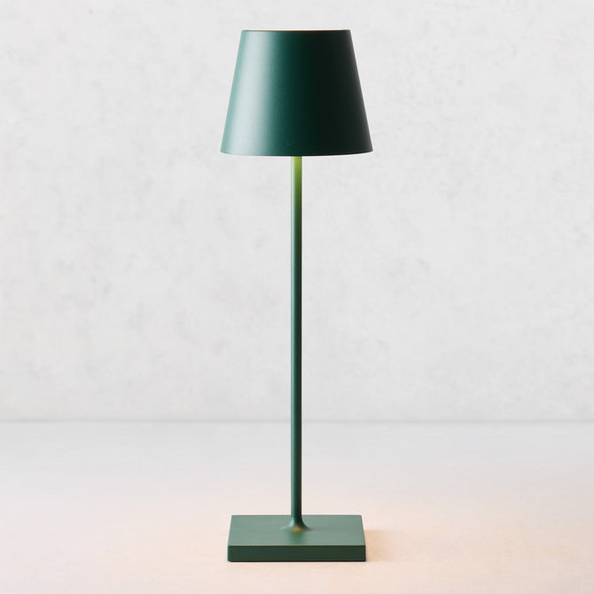Hudson Grace dark green Poldina Pro rechargeable LED lamp with a sleek, minimalist design for indoor or outdoor use.