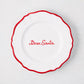 White ceramic "Dear Santa" appetizer plate with hand-painted red border and script, 7"Dia.