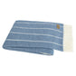 Denim Blue Fiji Stripe Throw Blanket, 51"W x 67"L, cotton-acrylic blend with white stripes and fringe.