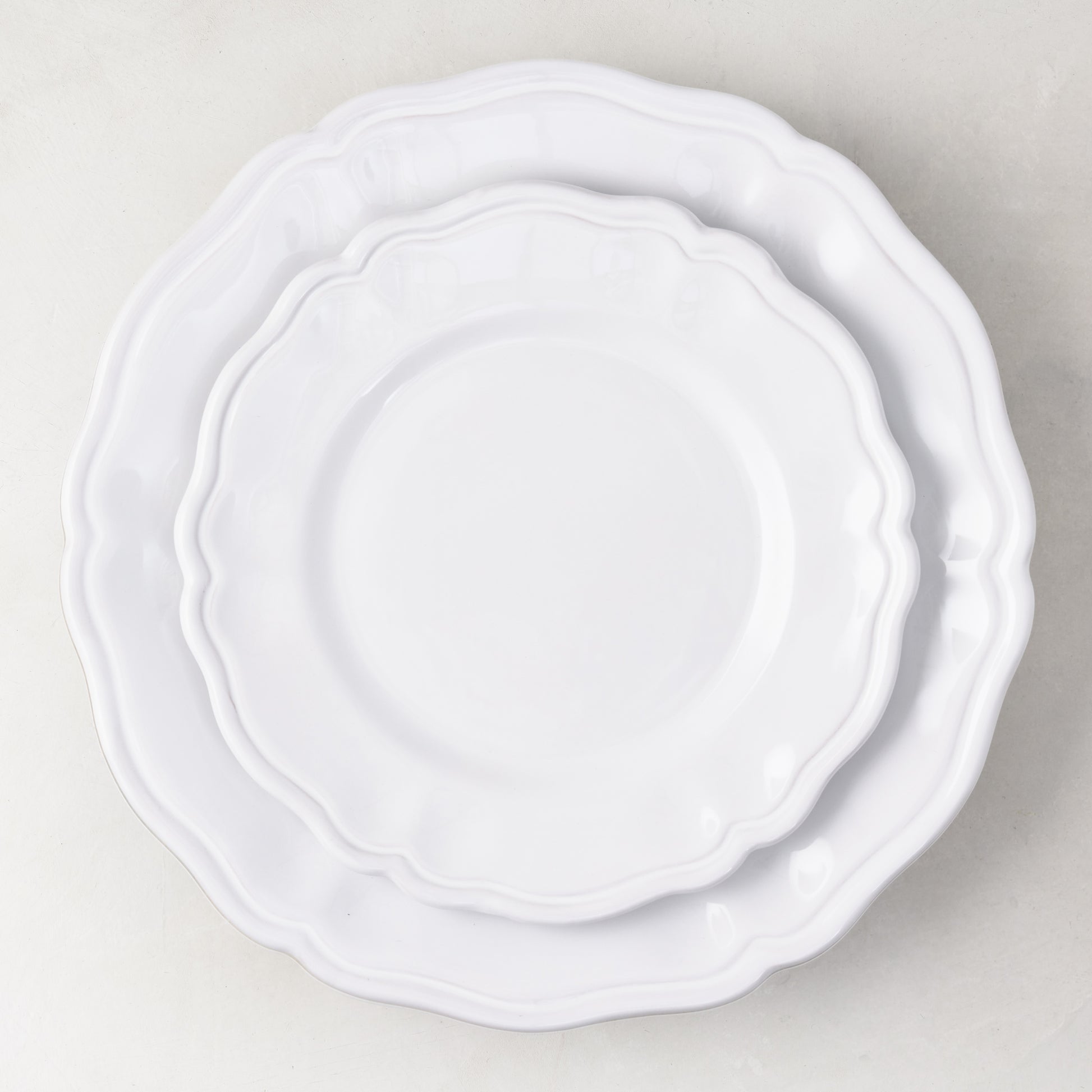 Deruta White Painted Ceramic Salad Plate, 8.3"Dia, with subtle scallop detail, handmade in Italy.