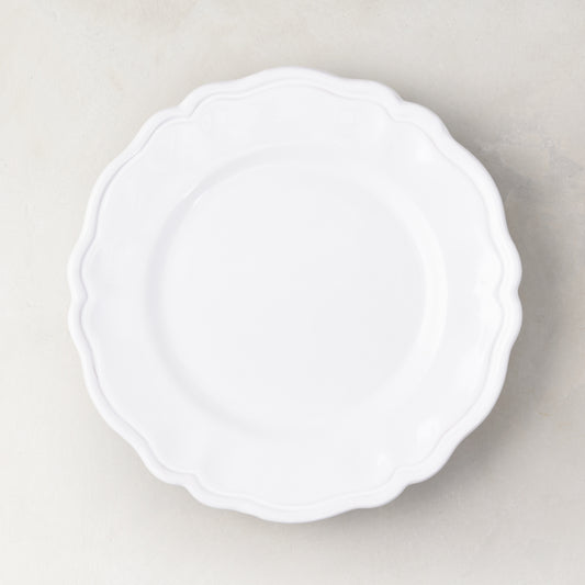 Deruta White Painted Ceramic Salad Plate, 8.3"Dia, with subtle scallop detail.