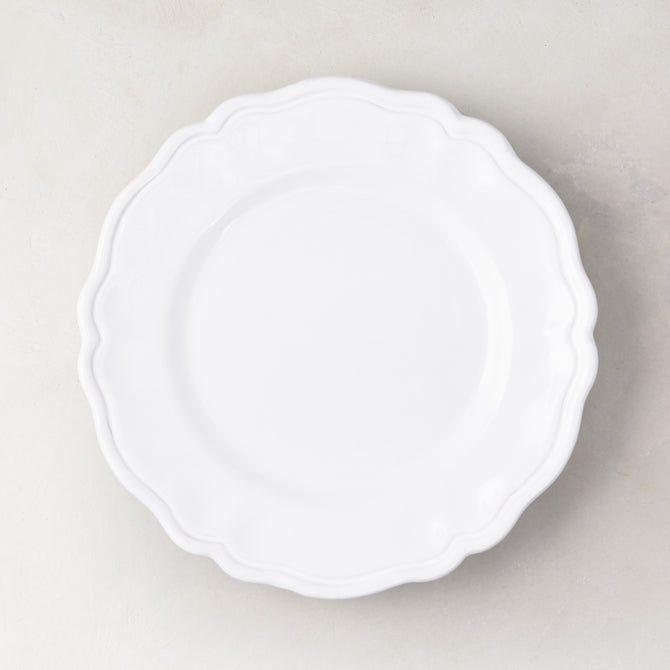 Deruta White Painted Ceramic Salad Plate, 8.3"Dia, with subtle scallop detail.