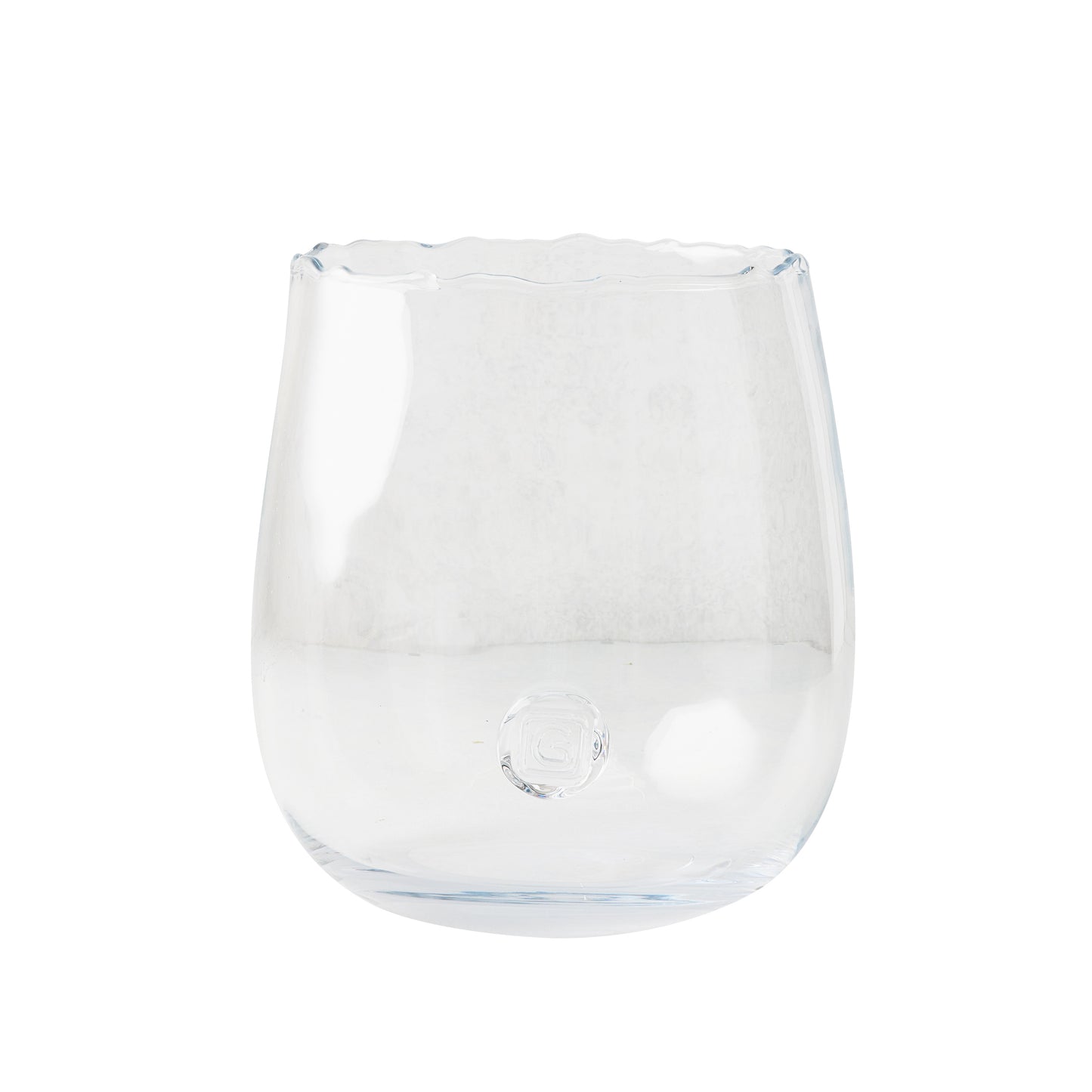Clear mouth-blown glass Diana Large Scissor-Cut Vase with a wavy top edge and rounded base.
