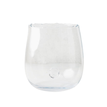 Clear mouth-blown glass Diana Large Scissor-Cut Vase with a wavy top edge and rounded base.